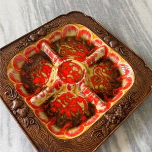 Vintage 1970s treasure craft tiki style pottery centrepiece serving platter